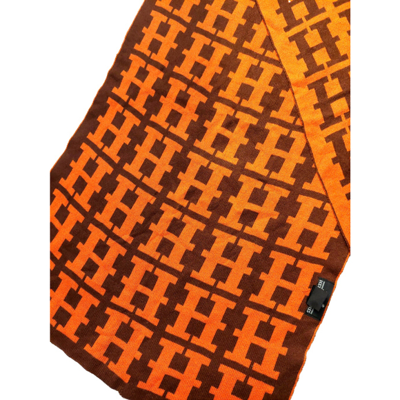 HERMÈS Iconic Brown & Orange Reversibile H Print Wool Scarf Pre-owned - Picture 12 of 16